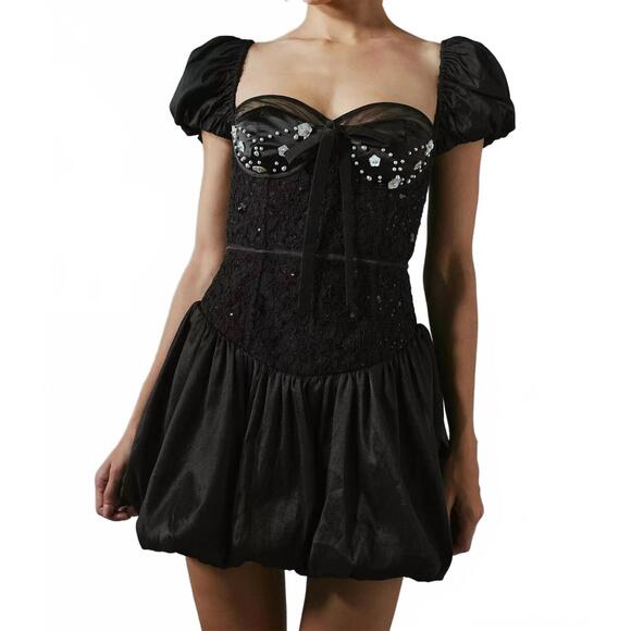 NEW FOR LOVE & LEMONS mckenna corded lace sequin mini dress in black -  ohana-automobiles.fr